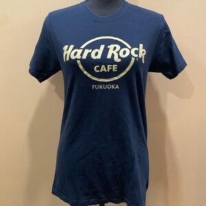 Hard Rock Cafe Fukuoka Japan Unisex Navy Blue Shirt S RNR Punk 80s 90s Y2K 00s
